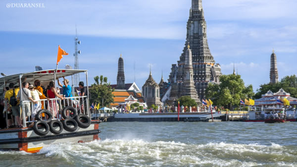 Orange flagged boat, Chao Phraya River, Bangkok